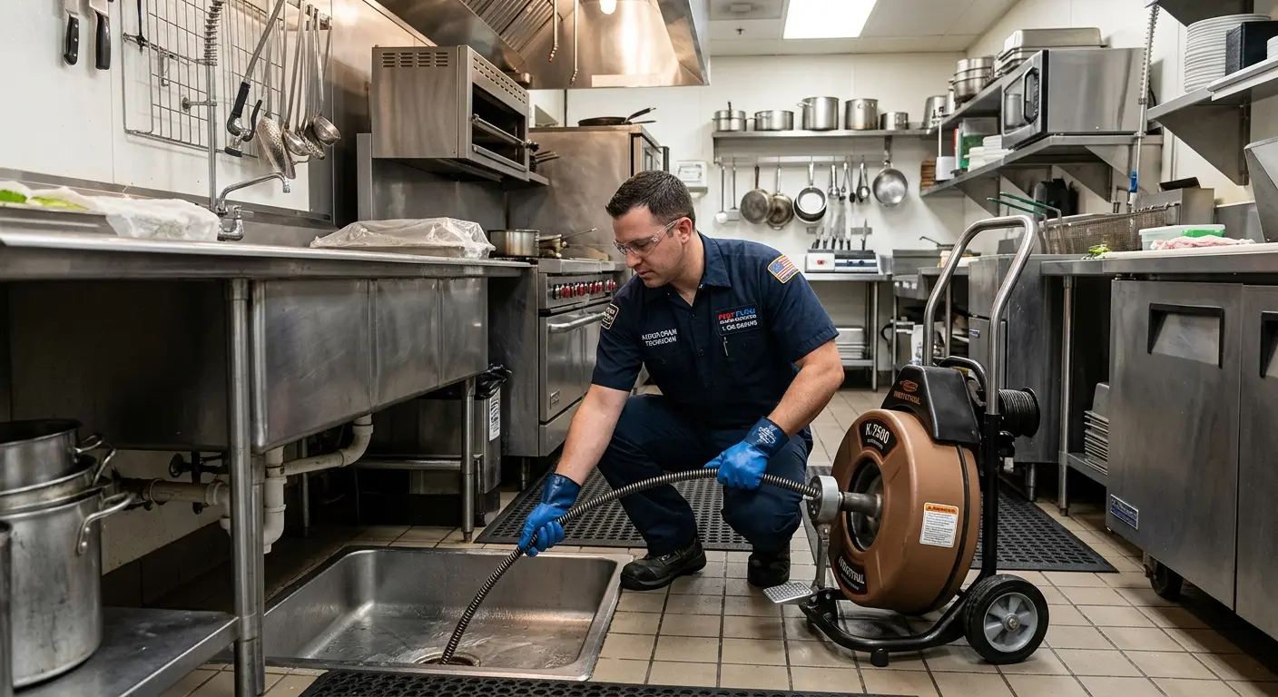 Commercial drain cleaning service in a restaurant kitchen in Middleborough