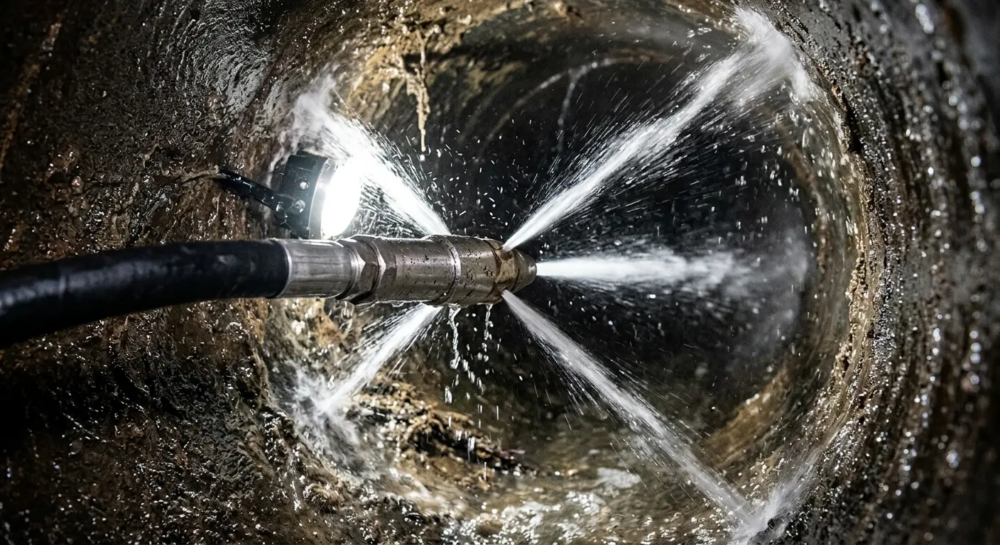 High-pressure hydro jetting nozzle cleaning sewer pipe for Sewer Cleanout in Middleborough